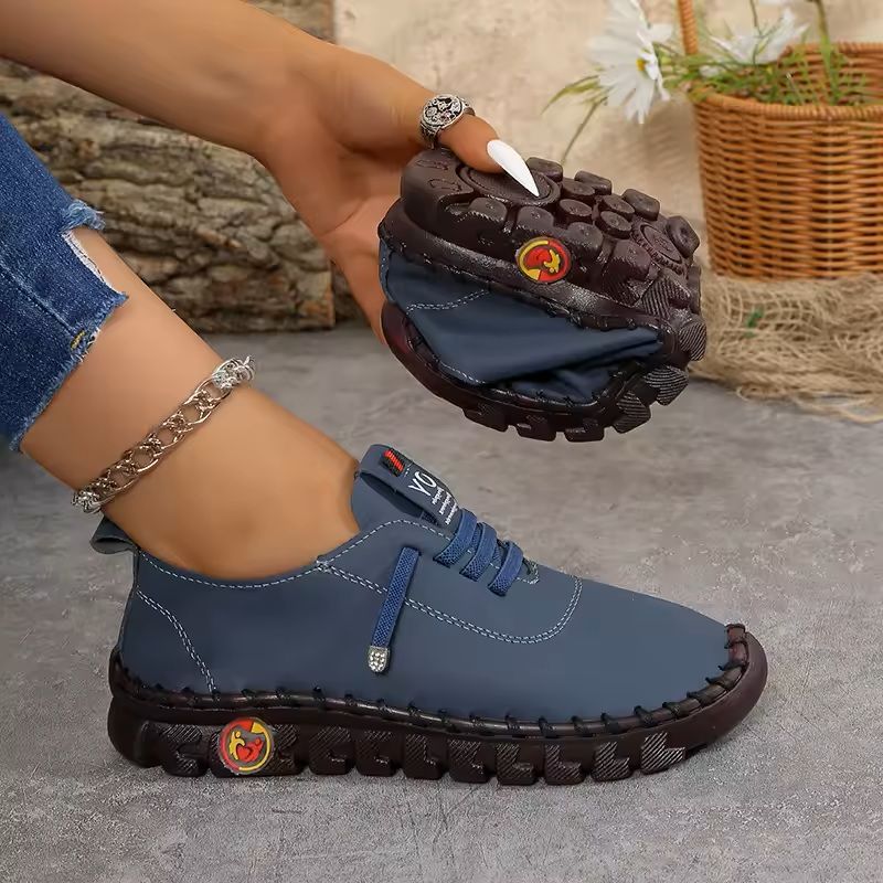 Womens Casual Leather Sneakers With Flat Sole And Lace Up Design 10