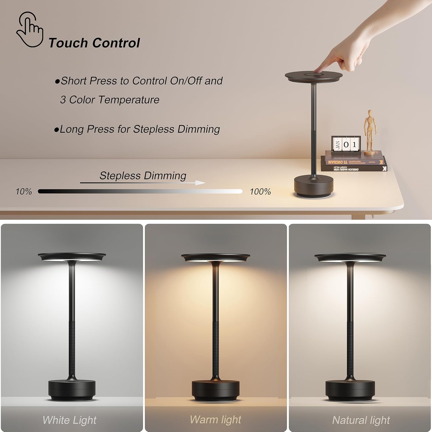 Wireless Touch Dimming LED Table Lamp  Rechargeable Ambient Light For Home Bar  Restaurant 3