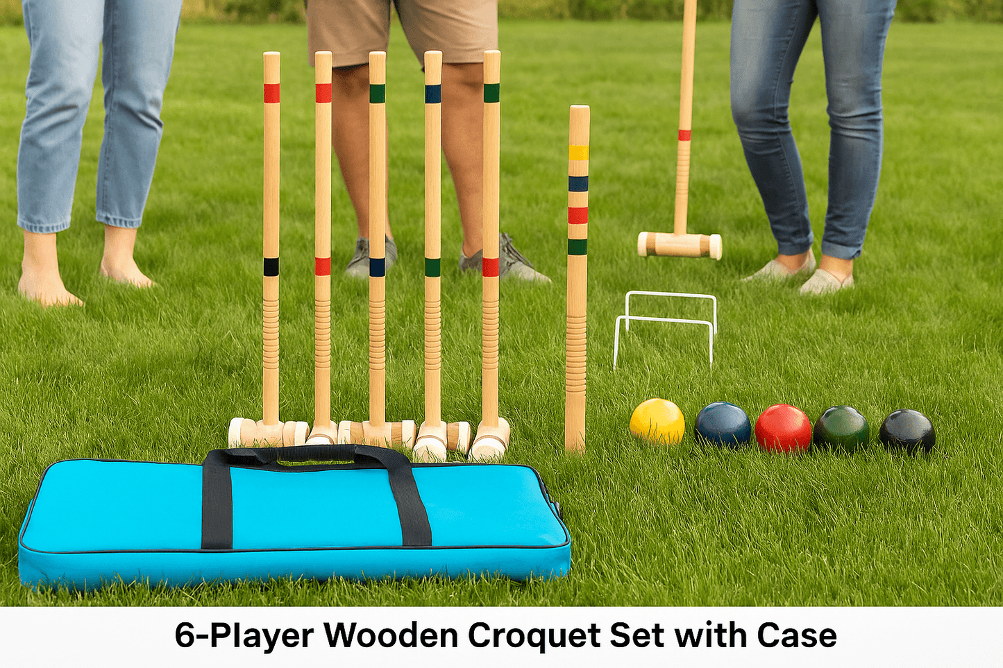 6Player Wooden Croquet Set With Carrying Case  Backyard Lawn Game 2