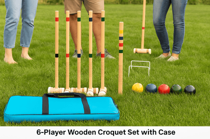 6Player Wooden Croquet Set With Carrying Case  Backyard Lawn Game 2
