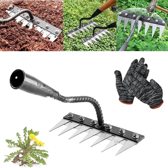 Carbon Steel Garden Hand Rake  5 To 8 Teeth Weeding  Soil Scarifier Tool For Farming  Landscaping 7