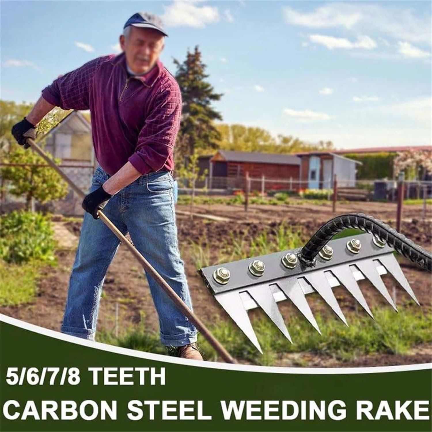 Carbon Steel Garden Hand Rake – 5 to 8 Teeth Weeding & Soil Scarifier Tool for Farming & Landscaping