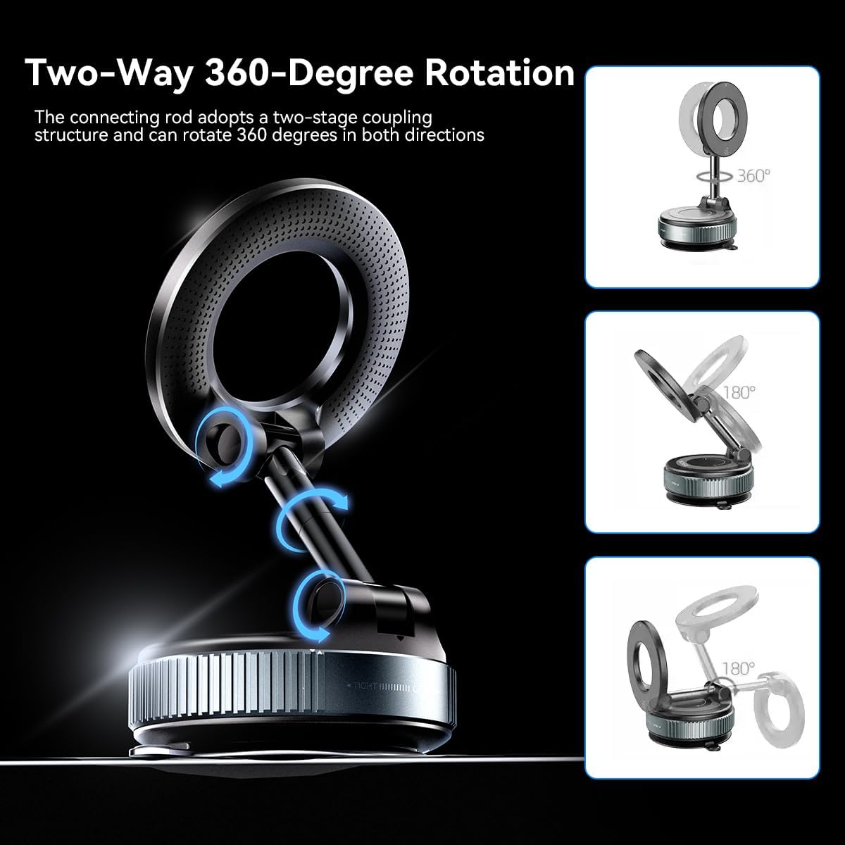 Xiaomi 360° Magnetic Car Phone Holder – Vacuum Suction Mount for Dashboard, Windshield & Desktop Use