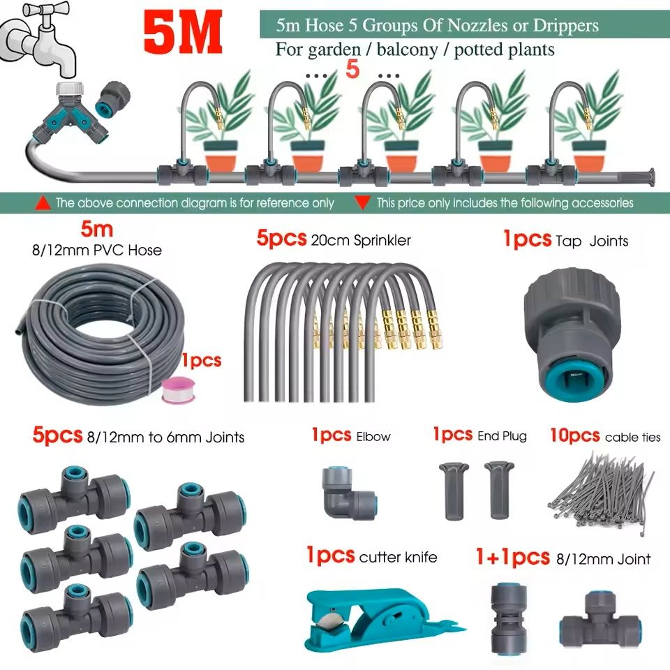 Adjustable Garden Misting System With Flexible Brass Spray Kit  Cooling Fogging  Watering Hose 2