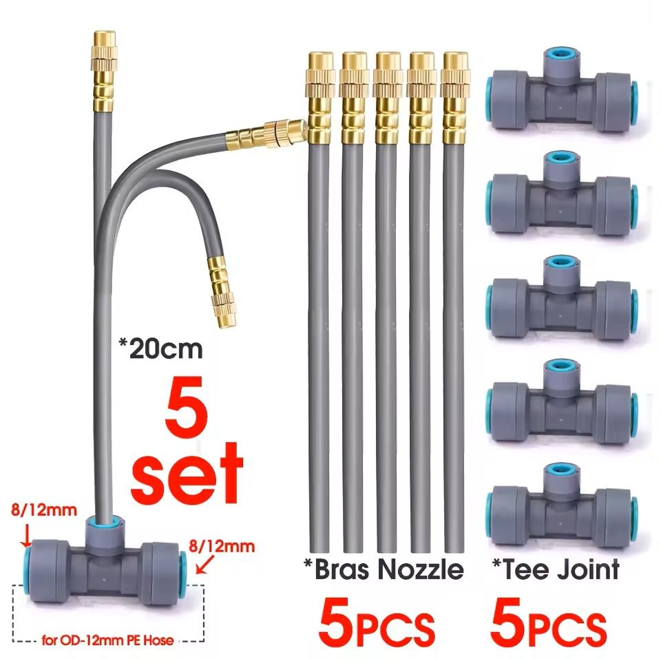 Adjustable Garden Misting System With Flexible Brass Spray Kit  Cooling Fogging  Watering Hose 4