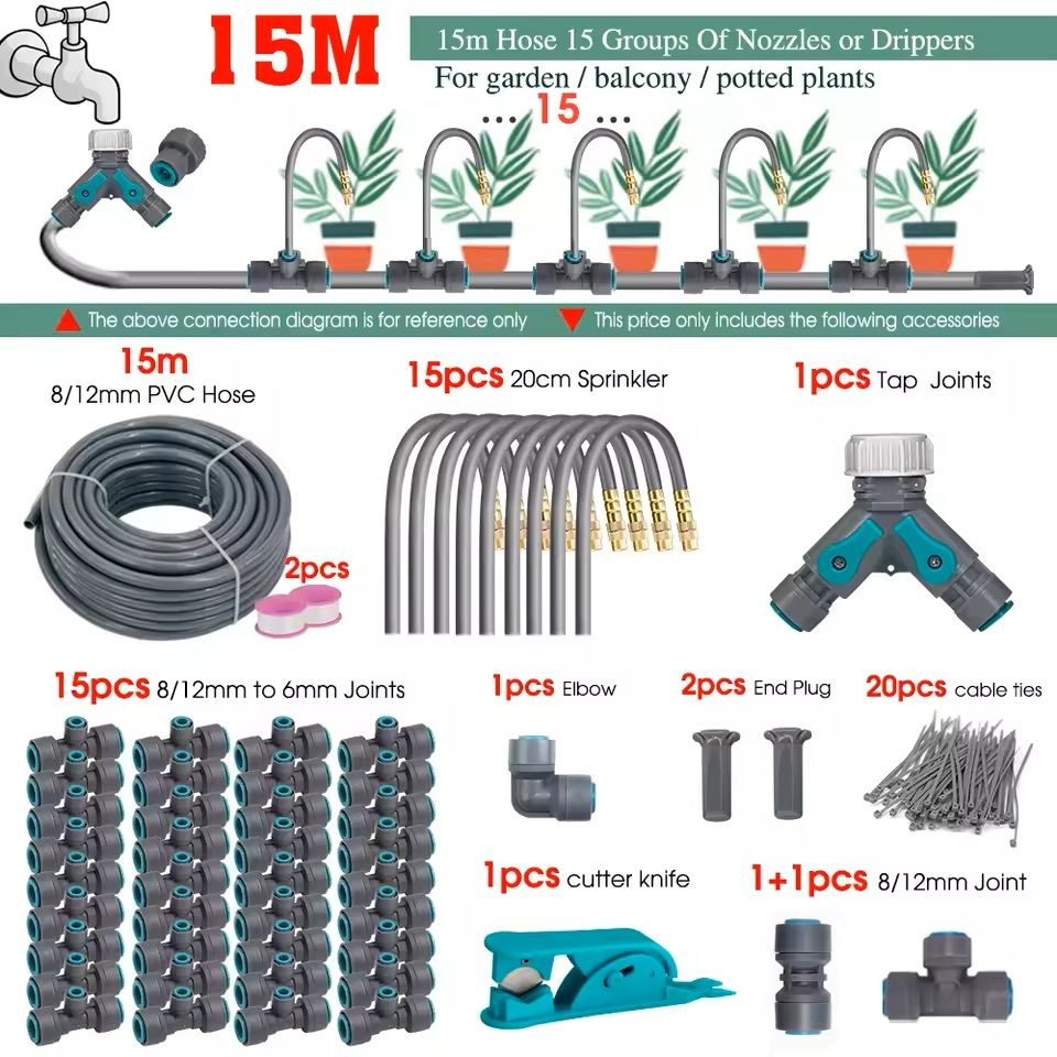 Adjustable Garden Misting System With Flexible Brass Spray Kit  Cooling Fogging  Watering Hose 8