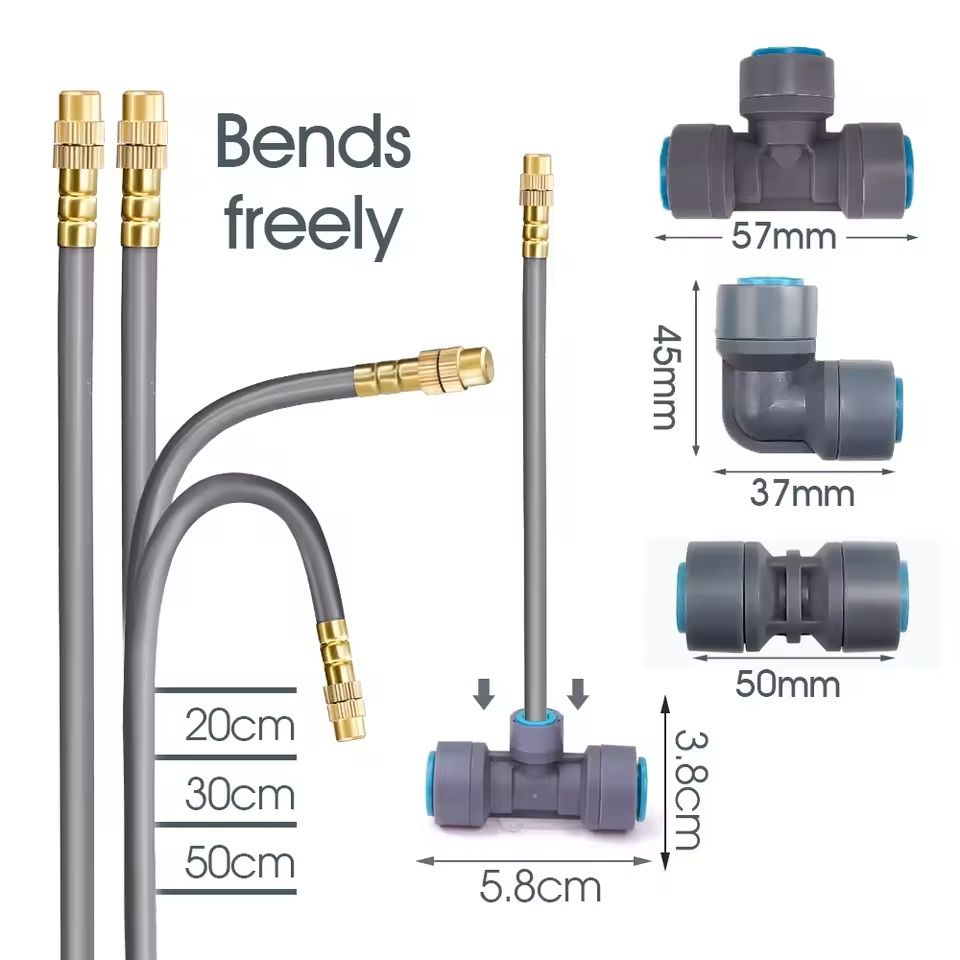 Adjustable Garden Misting System With Flexible Brass Spray Kit  Cooling Fogging  Watering Hose 14