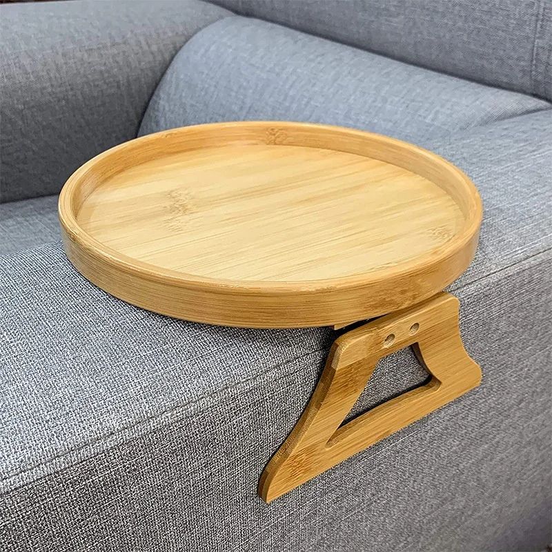 Natural Wooden Sofa Armrest Clip-On Tray – Practical TV Snack Table for Remote Control, Coffee, and Snacks