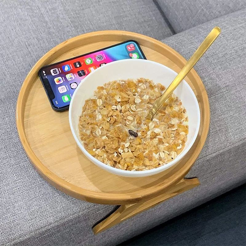 Natural Wooden Sofa Armrest ClipOn Tray  Practical TV Snack Table For Remote Control Coffee And Sna 1