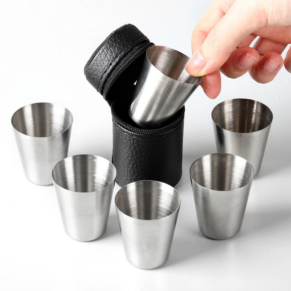 Outdoor Stainless Steel Cups Set, Portable Travel Glasses for Whisky Wine with Case, Mini Reusable Drinkware