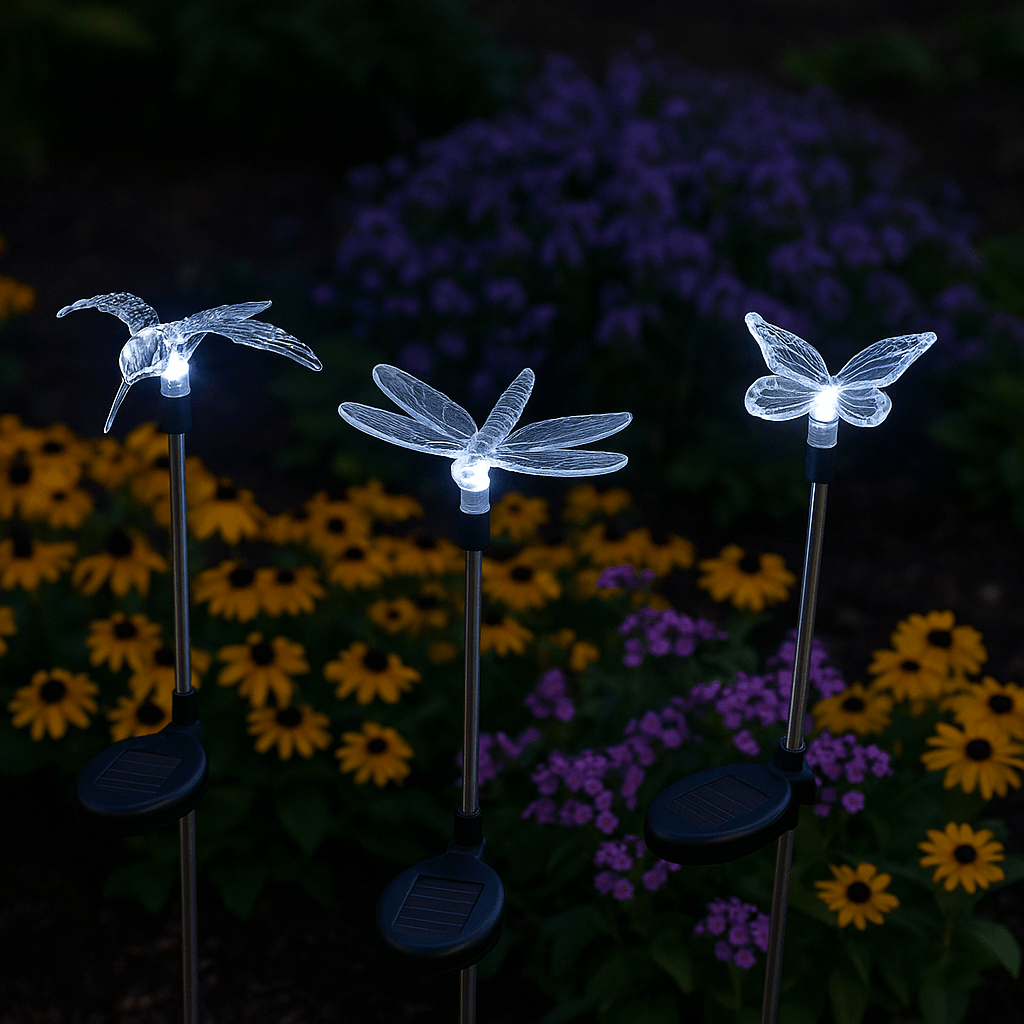 3Pack Solar Garden Lights  Butterfly Hummingbird  Dragonfly 30 High 1