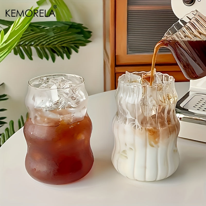 INS Glass Cup, Heat-Resistant Tumbler for Coffee, Tea, Juice & Milk, Transparent Stripe Design Home Water Glass