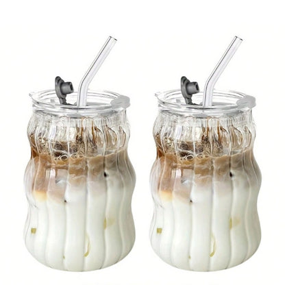 INS Glass Cup HeatResistant Tumbler For Coffee Tea Juice  Milk Transparent Stripe Design Home Water 10