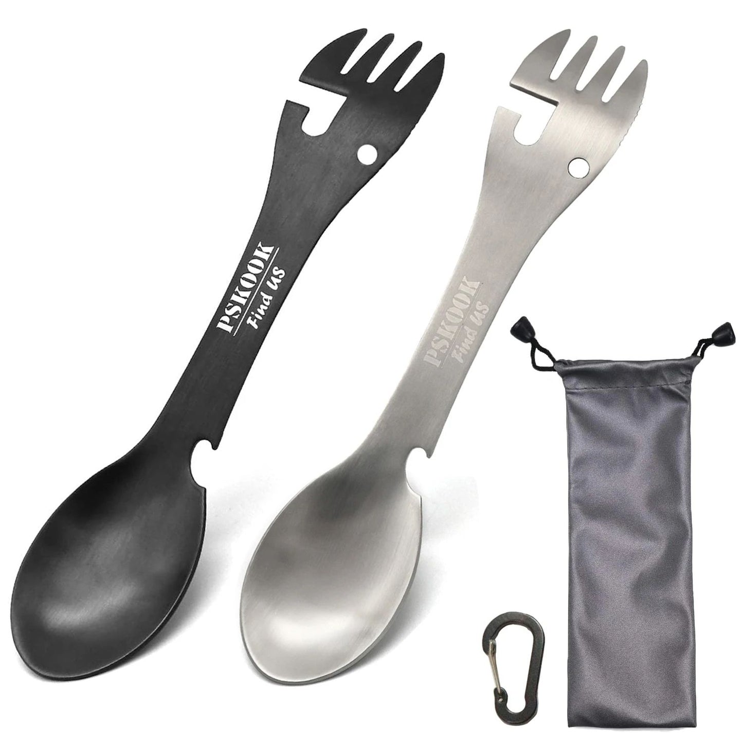 Stainless Steel Tactical Spork with Spoon Fork Knife Bottle & Can Opener, Outdoor Camping Hiking Survival Travel