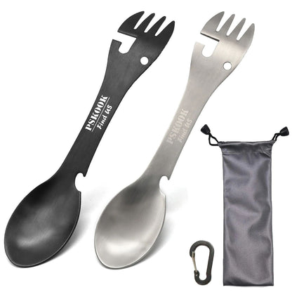 Stainless Steel Tactical Spork with Spoon Fork Knife Bottle & Can Opener, Outdoor Camping Hiking Survival Travel