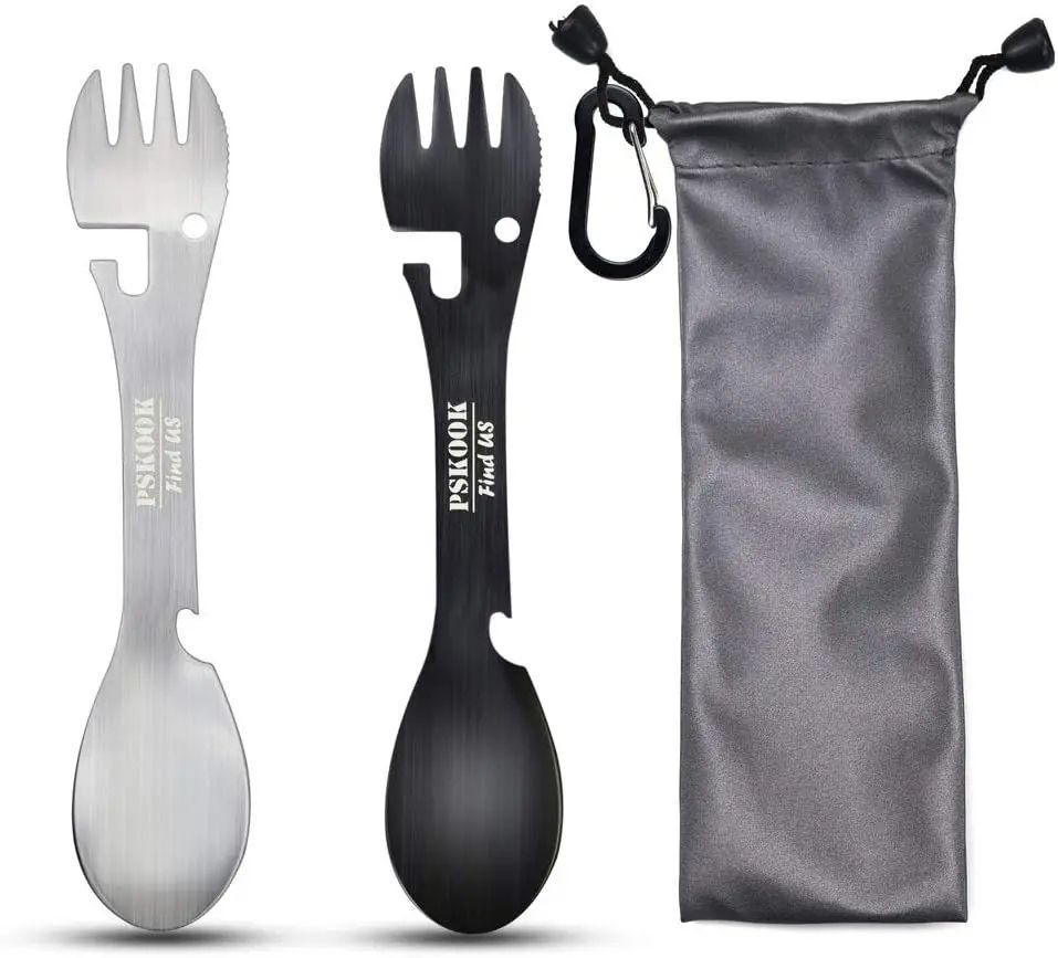 Stainless Steel Tactical Spork With Spoon Fork Knife Bottle  Can Opener Outdoor Camping Hiking Surv 8