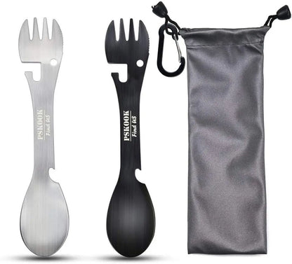 Stainless Steel Tactical Spork With Spoon Fork Knife Bottle  Can Opener Outdoor Camping Hiking Surv 8