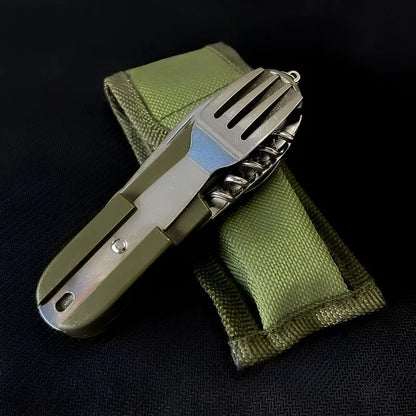 Stainless Steel Foldable Outdoor Tableware Set, Camping Picnic Hiking Travel Dinnerware Kit with Fork Spoon Knife