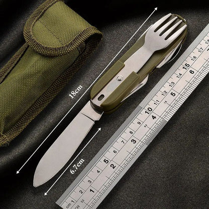 Stainless Steel Foldable Outdoor Tableware Set Camping Picnic Hiking Travel Dinnerware Kit With For 1