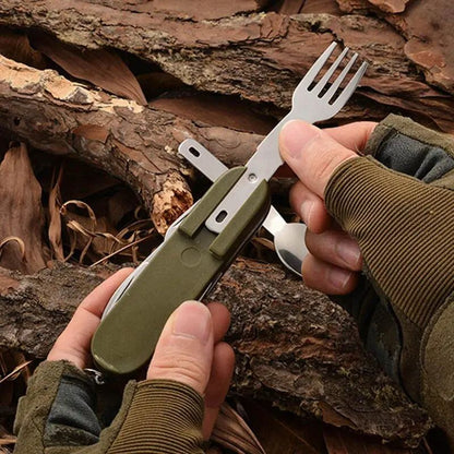 Stainless Steel Foldable Outdoor Tableware Set Camping Picnic Hiking Travel Dinnerware Kit With For 3