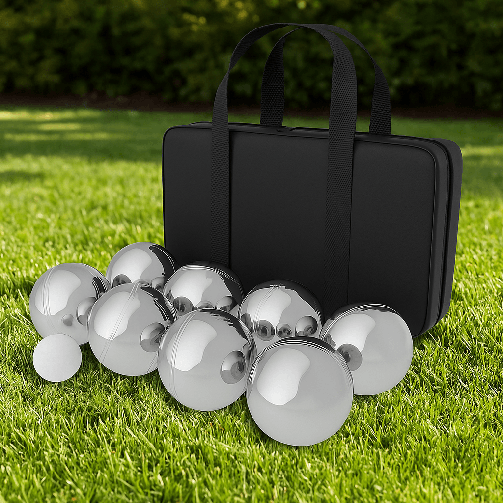 Petanque Boules Set – 8 Steel Tossing Balls with Carrying Case for Backyard Bocce Games
