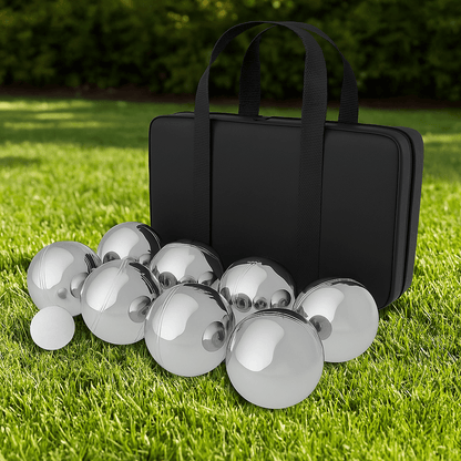 Petanque Boules Set – 8 Steel Tossing Balls with Carrying Case for Backyard Bocce Games