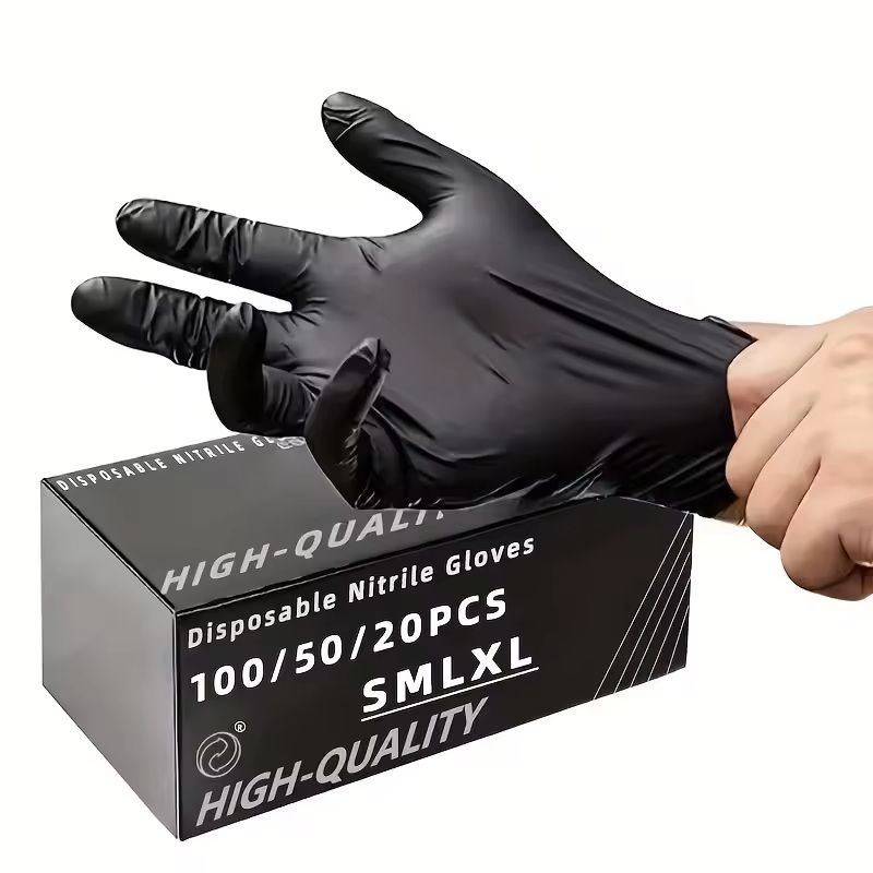100 50 20 Piece Black Nitrile Disposable Gloves Set Waterproof Non Slip for Cleaning and Hairdressing