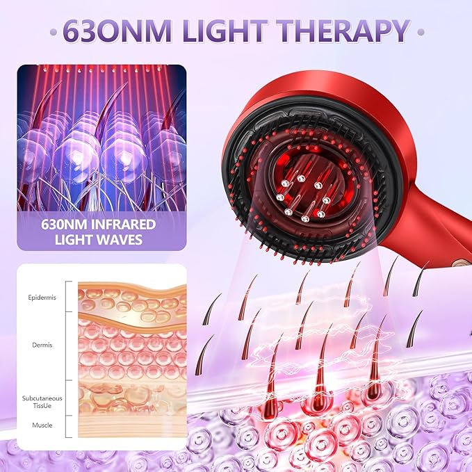 Electric Scalp Massage Comb with Red Light Therapy – Hair Growth Stimulator & Oil Applicator for Anti-Hair Loss Care