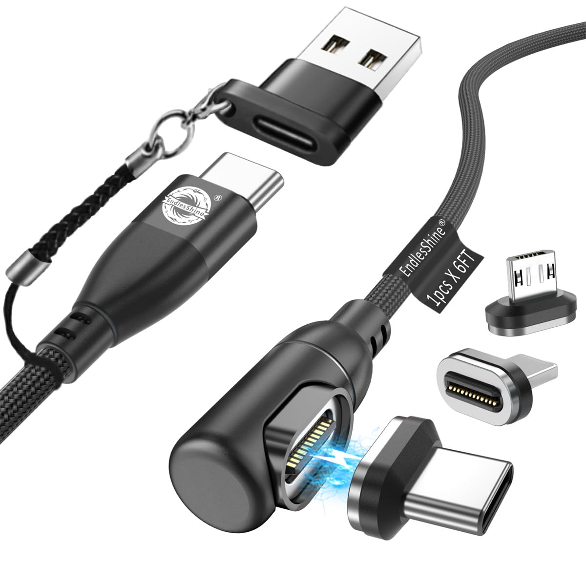 AUFU 100W Magnetic USB Charging Cable – 5A Fast Charge Type-C & Micro USB Magnet Cable for iPhone, Samsung, MacBook