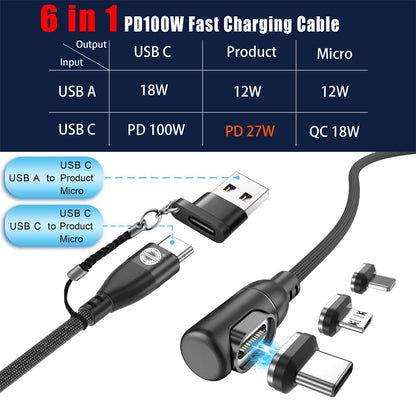 AUFU 100W Magnetic USB Charging Cable  5A Fast Charge TypeC  Micro USB Magnet Cable For IPhone Sams 4
