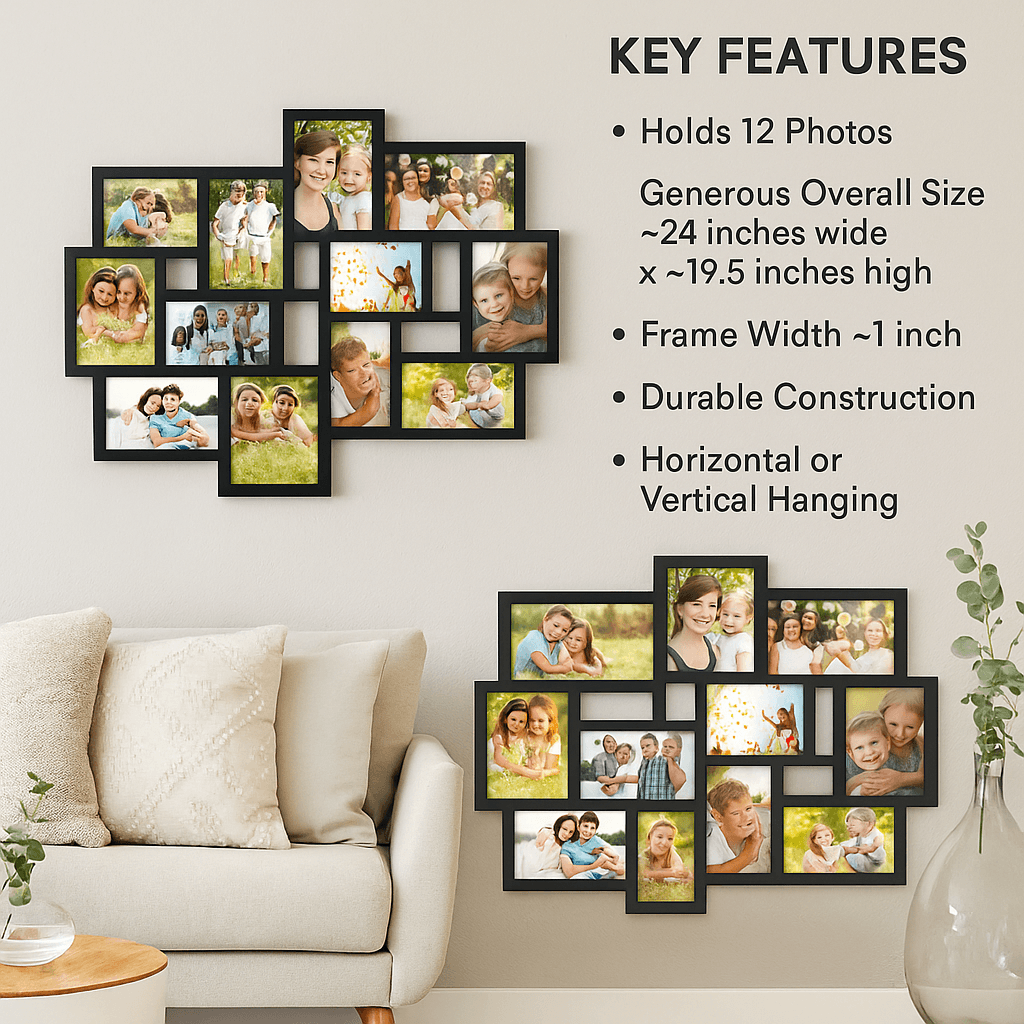 12-Opening Collage Picture Frame – Wall Hanging Display for 4x6 Photos