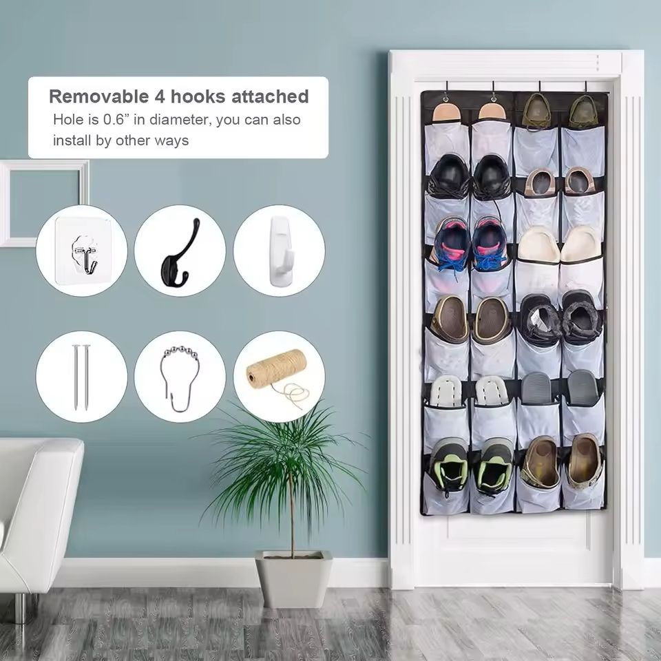 Over The Door Shoe Rack With 24 Mesh Pockets Hanging Closet Organizer Holder 4