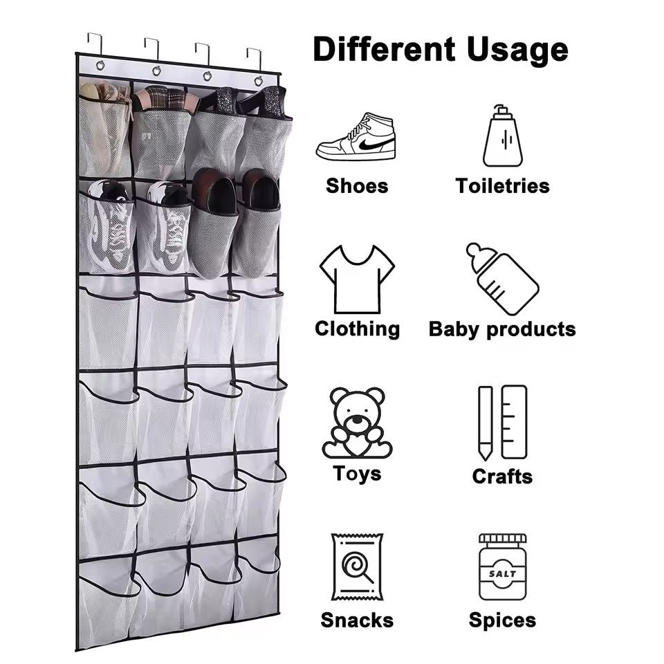 Over The Door Shoe Rack With 24 Mesh Pockets Hanging Closet Organizer Holder 9