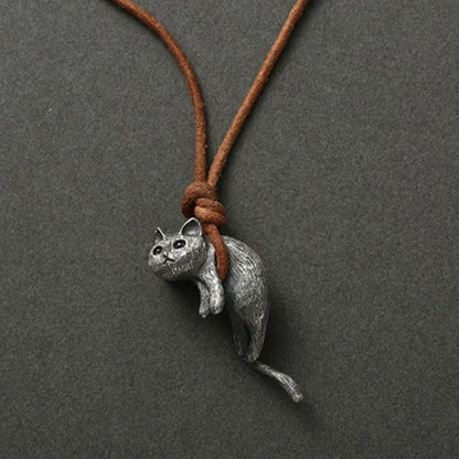 Original Design Cat Pendant Necklace, Creative Personality Jewelry Gift for Women & Men