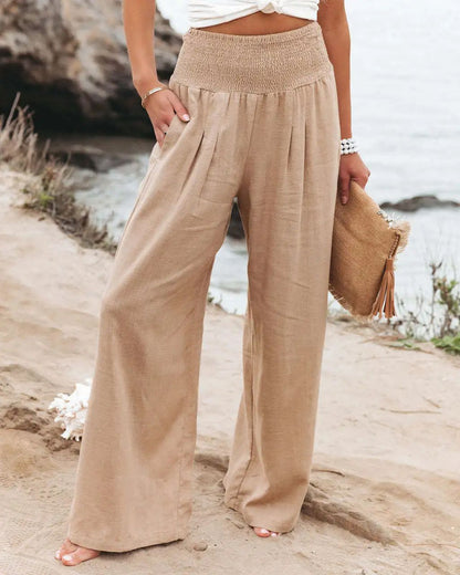 Women Casual Drawstring Pants – Distressed Mid Waist, Relaxed Fit, Lightweight Fabric
