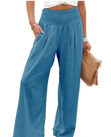 Women Casual Drawstring Pants  Distressed Mid Waist Relaxed Fit Lightweight Fabric 3