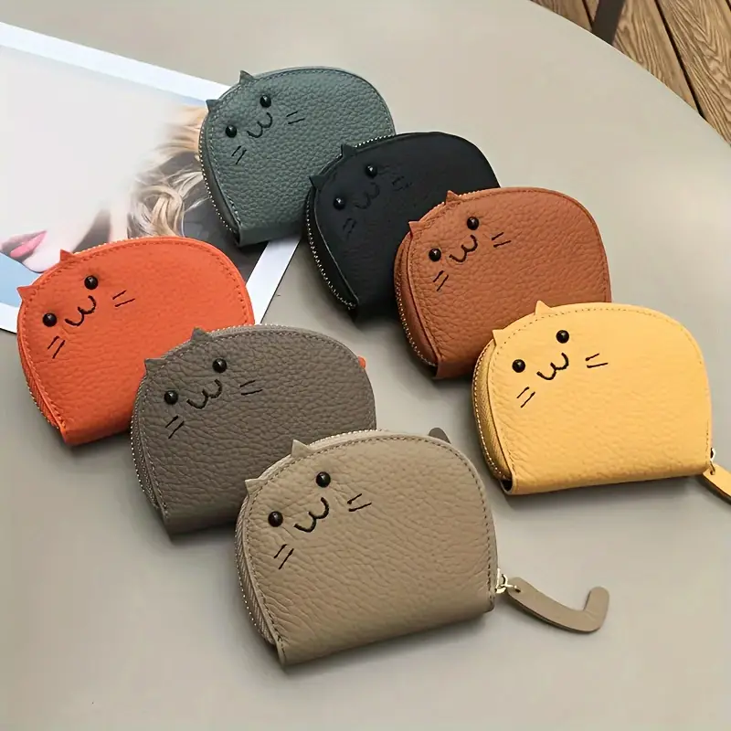 Fashion Cat Shaped Card Holder, Cute Faux Leather Wallet for Women with Coin Pocket & Credit Card Slots