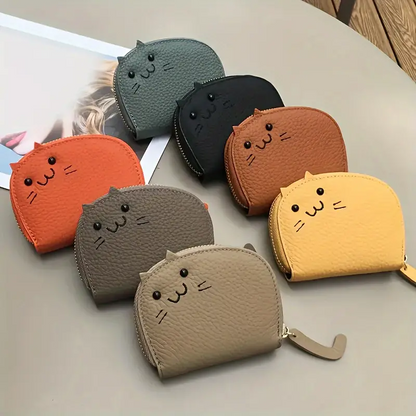 Fashion Cat Shaped Card Holder, Cute Faux Leather Wallet for Women with Coin Pocket & Credit Card Slots