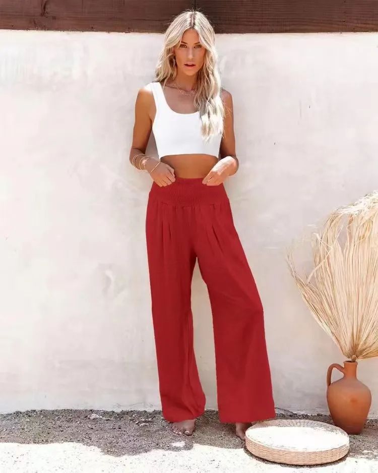 Women Casual Drawstring Pants  Distressed Mid Waist Relaxed Fit Lightweight Fabric 5