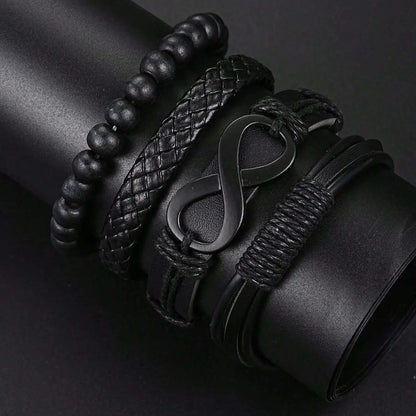 Fashionable PU Leather Beaded Bracelet with Mechanical Watch & Cross Pendant Necklace