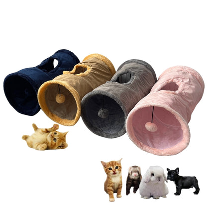 Collapsible Cat Winter Suede Tunnel Interactive 2 Way & 3 Way Play Chase Hide Tunnel for Puppy, Rabbit & Kitten