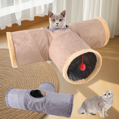 Collapsible Cat Winter Suede Tunnel Interactive 2 Way  3 Way Play Chase Hide Tunnel For Puppy Rabbi 5