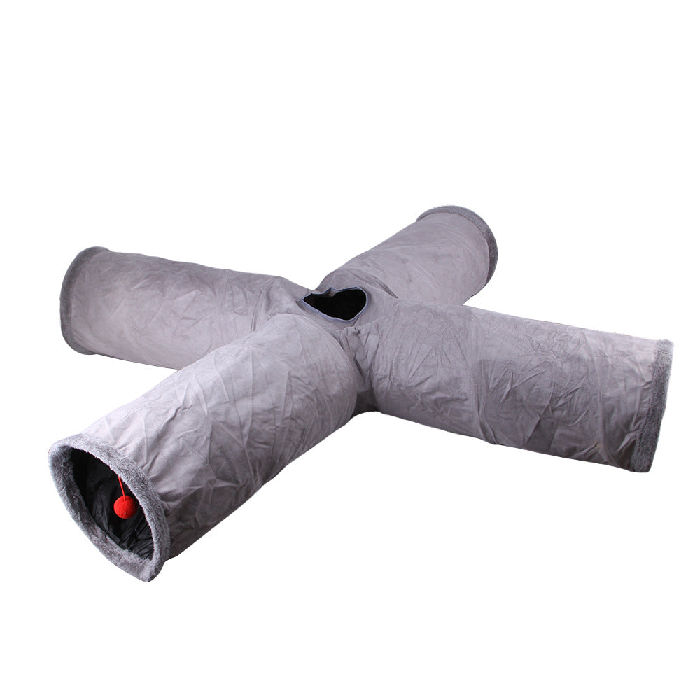 Collapsible Cat Winter Suede Tunnel Interactive 2 Way & 3 Way Play Chase Hide Tunnel for Puppy, Rabbit & Kitten