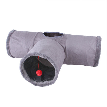 Collapsible Cat Winter Suede Tunnel Interactive 2 Way & 3 Way Play Chase Hide Tunnel for Puppy, Rabbit & Kitten
