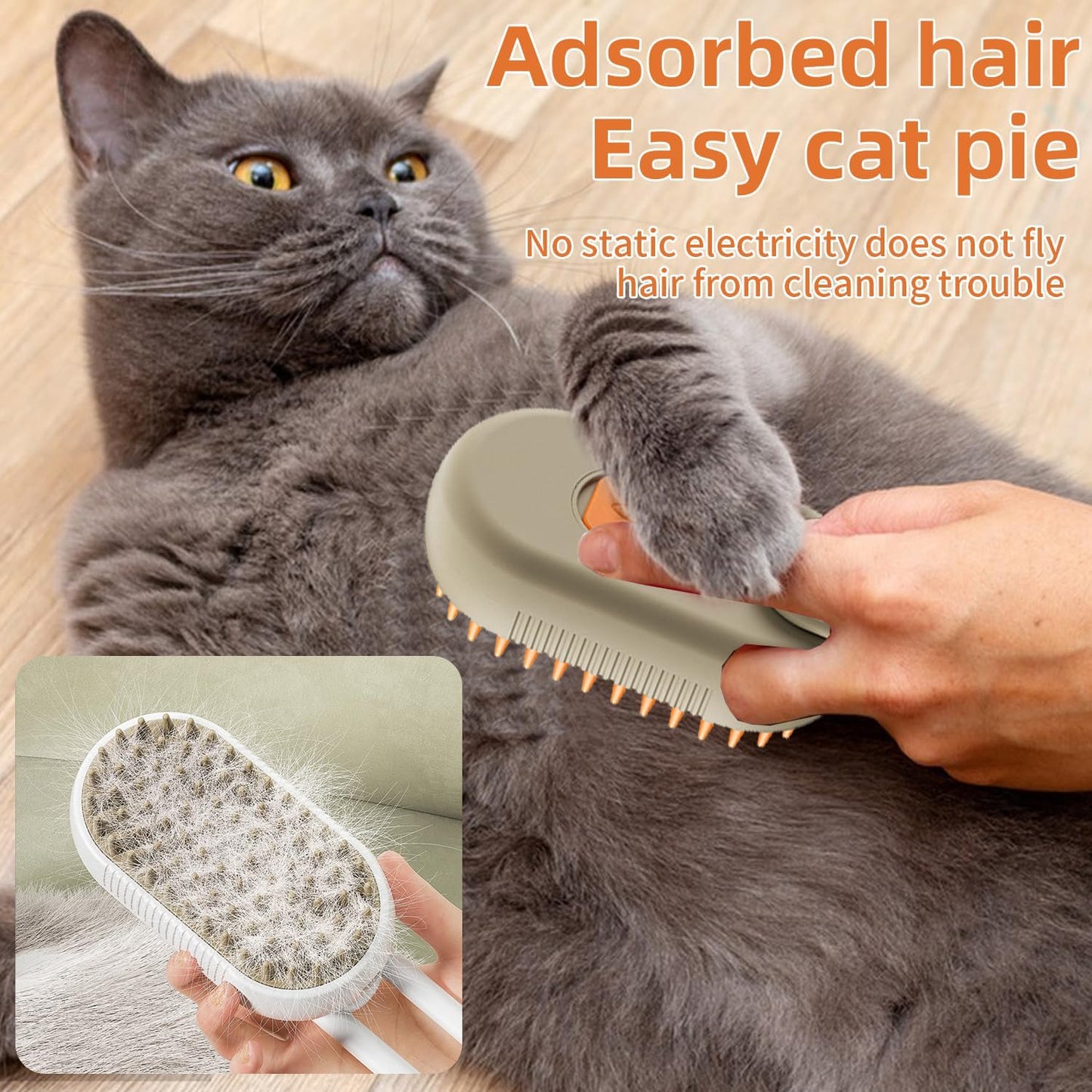 3in1 Steamy Pet Grooming Brush  Electric Spray Dog  Cat Hair Brush With Massage  Detangler Function 4
