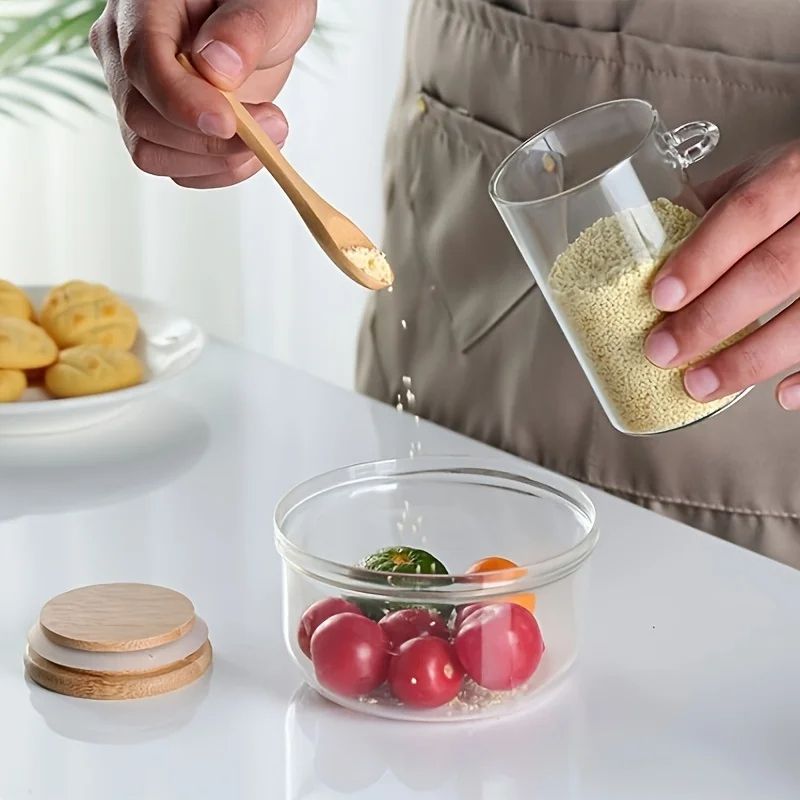 280ml Candy Jar Airtight Glass Storage Jar With Sealed Bamboo Lid And Spoon 10oz Transparent Biscui 1