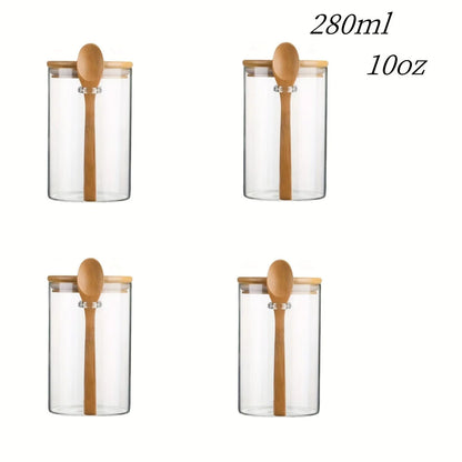 280ml Candy Jar Airtight Glass Storage Jar With Sealed Bamboo Lid And Spoon 10oz Transparent Biscui 7