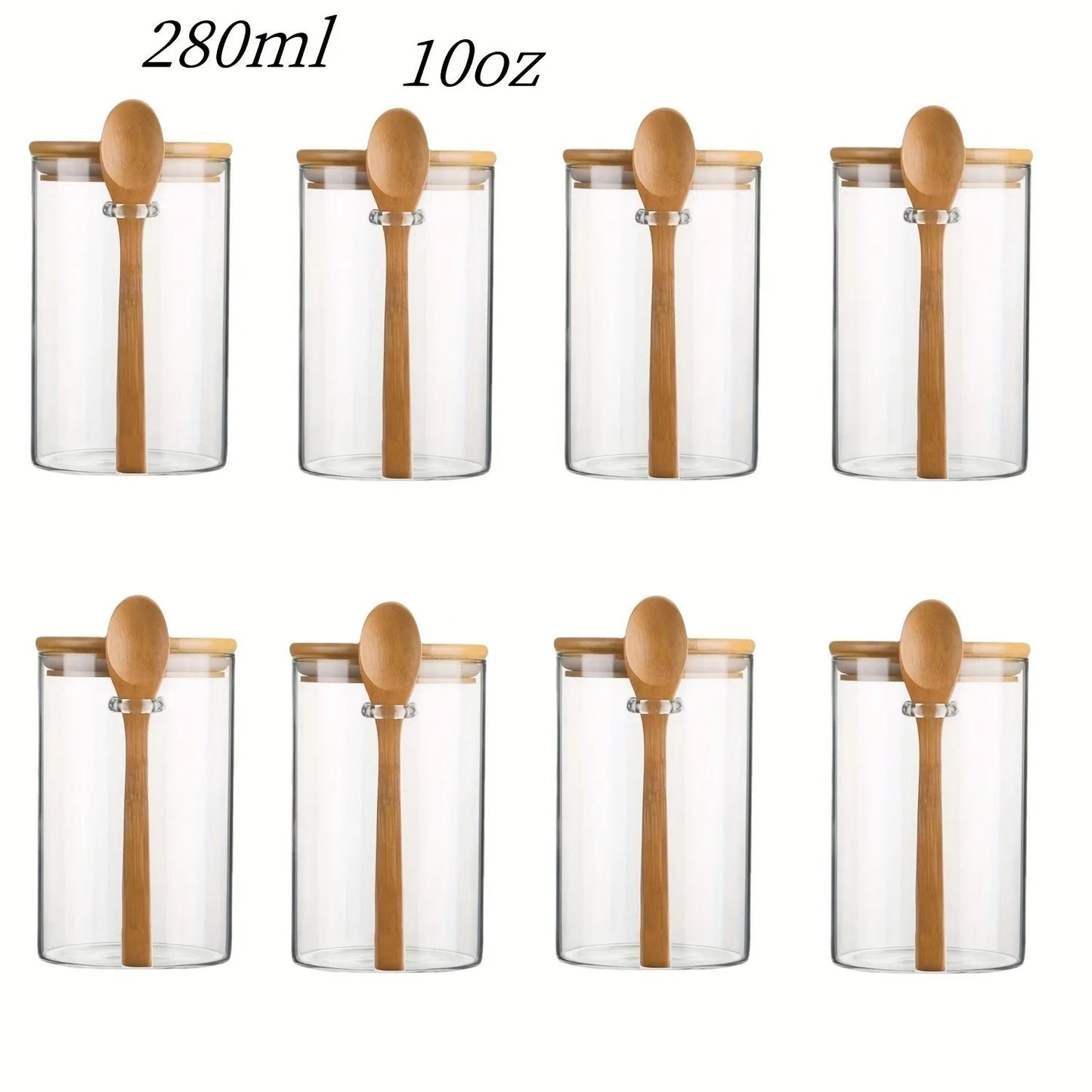 280ml Candy Jar Airtight Glass Storage Jar With Sealed Bamboo Lid And Spoon 10oz Transparent Biscui 8