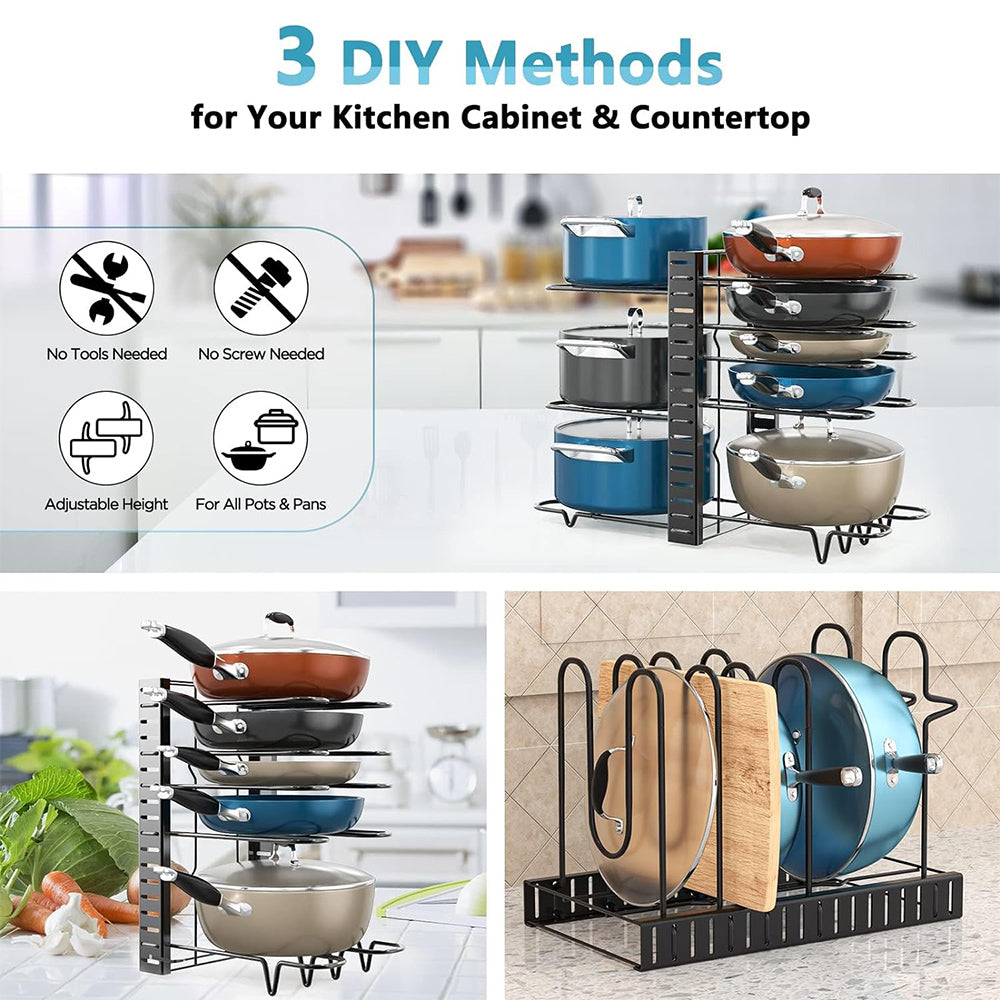 8Tier Adjustable Pan And Pot Organizer Rack Versatile Kitchen Cabinet Storage Solution 1