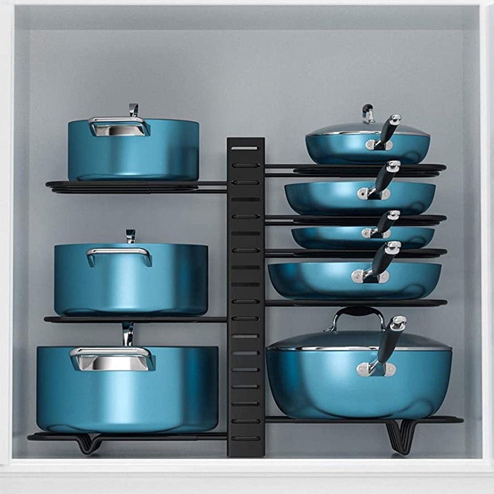 8Tier Adjustable Pan And Pot Organizer Rack Versatile Kitchen Cabinet Storage Solution 2